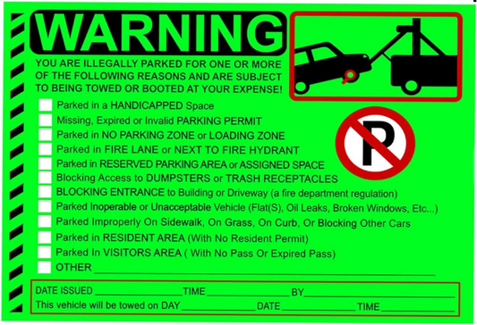 Green Parking Violation Warning Stickers (50/Pack)