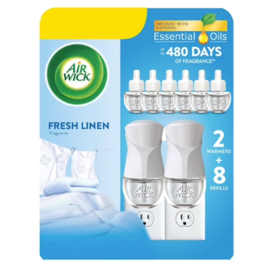 Air Wick Clean Linen Scented Oil & Warmers (8 Refills + 2 Oil Warmers)