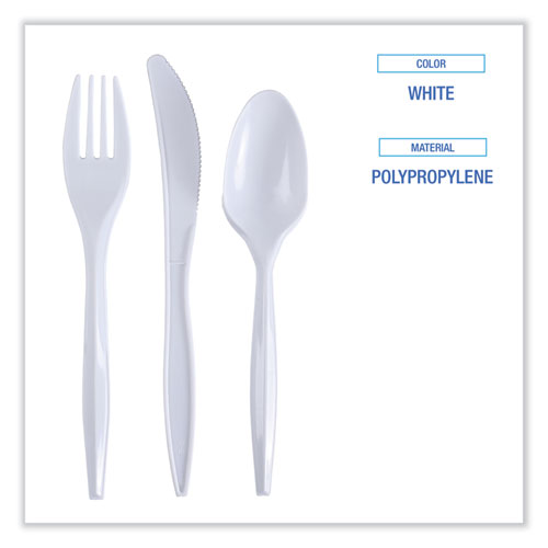 Three-piece Cutlery Kit, Fork-knife-teaspoon, Polypropylene, White, 250-carton image 4