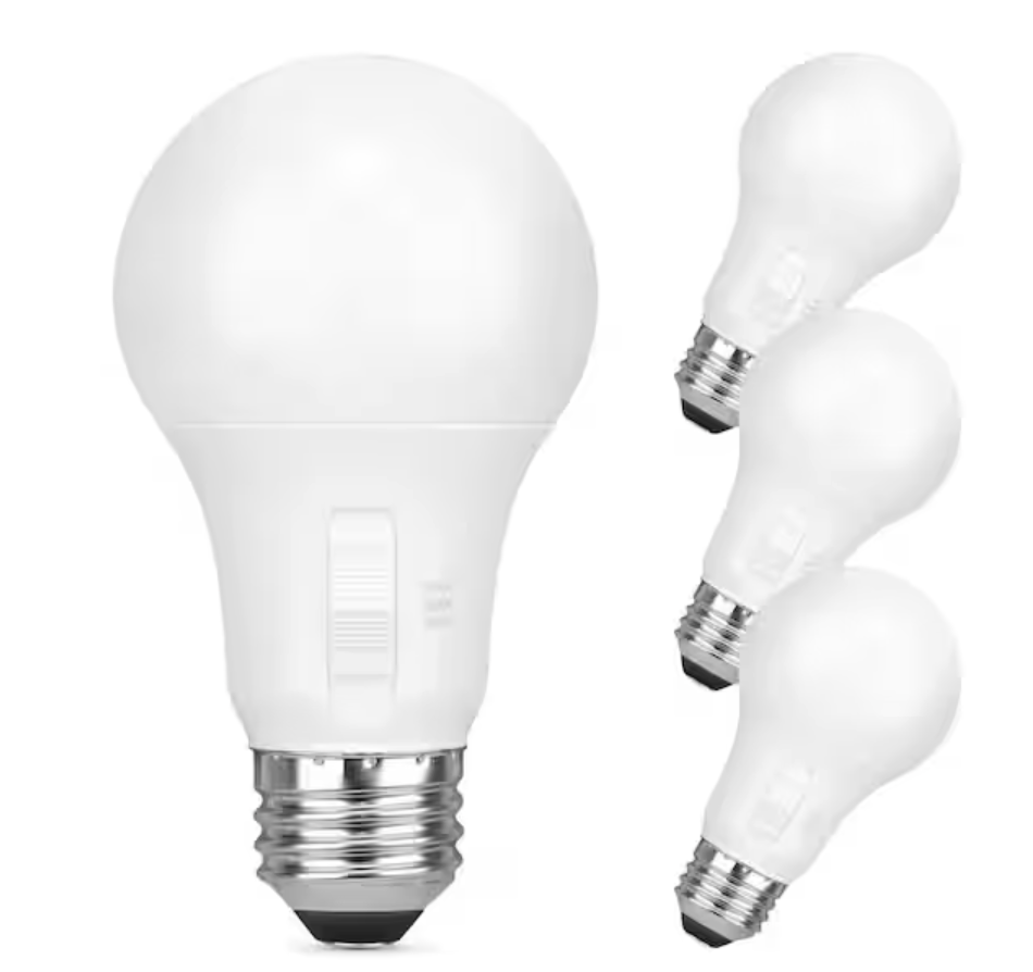 100-Watt Equivalent A style A19 Non Dimmable CEC LED Light Bulb W/Selectable Color Temperature (2700K/3000K/5000K)4-Pack