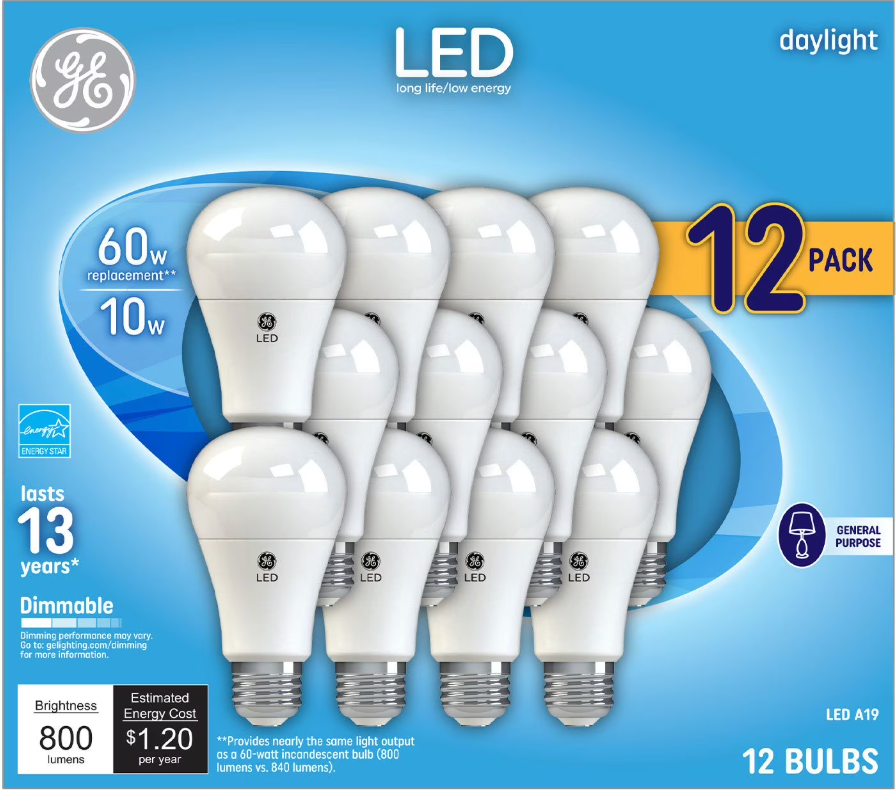 Light Bulbs A19 Daylight 60W (12-Pack)